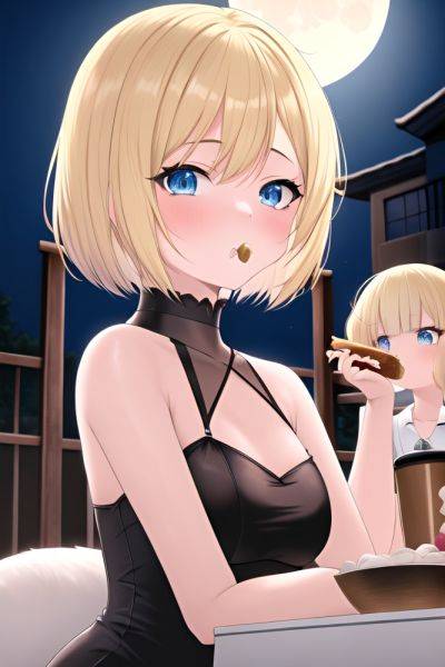 Anime Busty Small Tits 30s Age Shocked Face Blonde Bobcut Hair Style Light Skin Film Photo Moon Close Up View Eating Goth - AI Hentai - aihentai.co on pornintellect.com