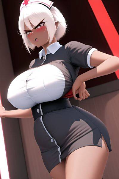 Anime Skinny Huge Boobs 60s Age Angry Face White Hair Pixie Hair Style Dark Skin 3d Strip Club Front View Jumping Nurse - AI Hentai - aihentai.co on pornintellect.com