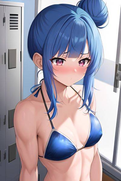 Anime Muscular Small Tits 20s Age Shocked Face Blue Hair Hair Bun Hair Style Light Skin Cyberpunk Locker Room Close Up View Sleeping Bikini - AI Hentai - aihentai.co on pornintellect.com