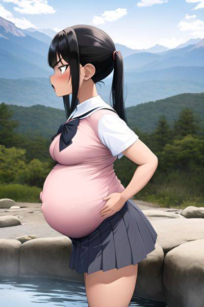 Anime Pregnant Small Tits 80s Age Angry Face Black Hair Pigtails Hair Style Dark Skin Vintage Mountains Side View Bathing Schoolgirl - AI Hentai - aihentai.co on pornintellect.com