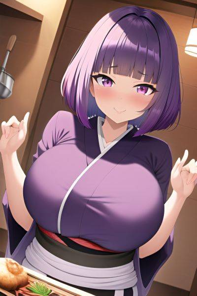 Anime Busty Huge Boobs 40s Age Happy Face Purple Hair Bobcut Hair Style Dark Skin Black And White Cave Close Up View Cooking Kimono 3662347819327440664 - AI Hentai - aihentai.co on pornintellect.com