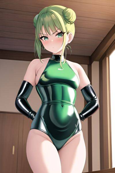 Anime Busty Small Tits 60s Age Serious Face Green Hair Hair Bun Hair Style Light Skin Vintage Oasis Front View Working Out Latex 3662409669356313041 - AI Hentai - aihentai.co on pornintellect.com