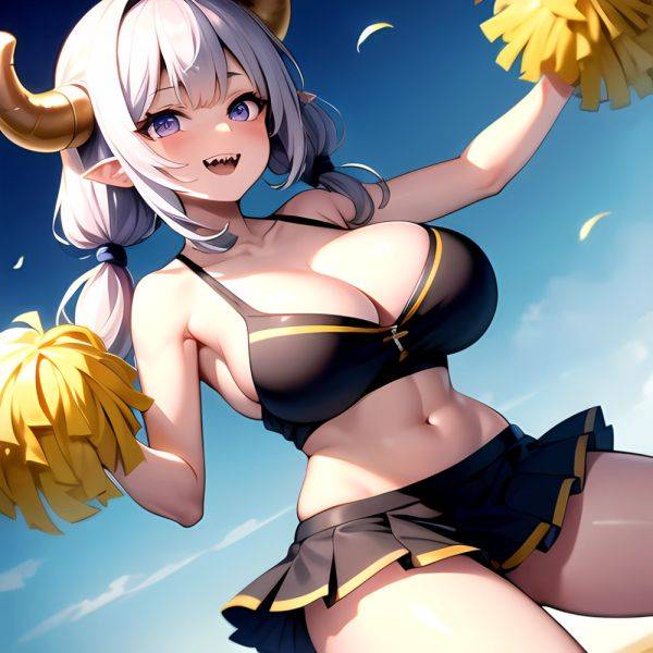 1girl Absurdres White Skirt Whitefrok Breasts Cheerleader Dragon Girl Dragon Horns Highres Holding Holding Pom Poms Horns Huge B, 4266485141 - AI Hentai - aihentai.co on pornintellect.com