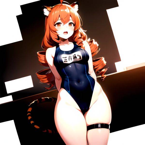 1girl Ahoge Animal Ears Arknights Black One Piece Swimsuit Blush Center Opening Drill Hair Drill Sidelocks Groin Highres Invisib, 4257916855 - AI Hentai - aihentai.co on pornintellect.com