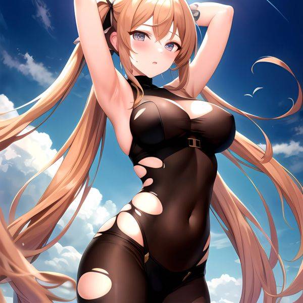 Roana Epic Seven 1girl Areola Slip Arm Garter Armpits Arms Up Black Bodysuit Blush Bodysuit Breasts Brown Hair Covered Navel, 2184072408 - AI Hentai - aihentai.co on pornintellect.com