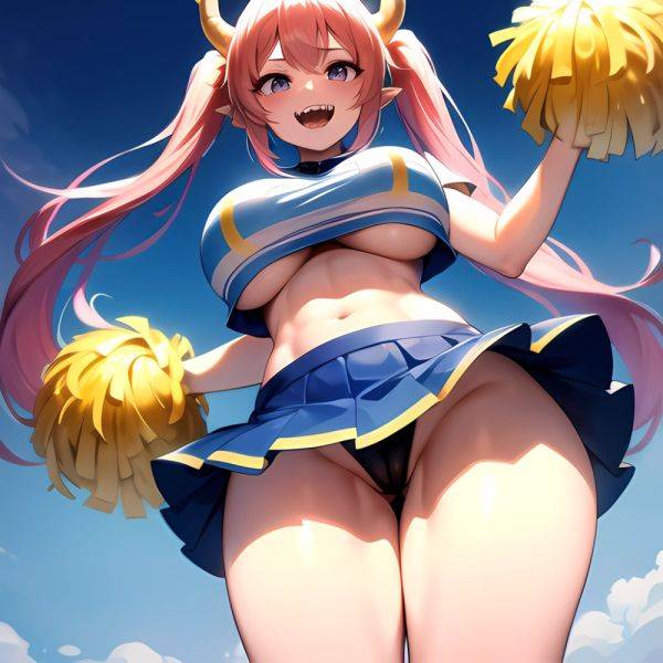 1girl Absurdres Blue Skirt Bluefrok Breasts Cheerleader Dragon Girl Dragon Horns Highres Holding Holding Pom Poms Horns Huge Bre, 3051885147 - AI Hentai - aihentai.co on pornintellect.com