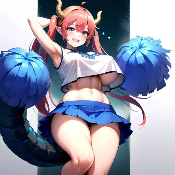 1girl Absurdres Blue Skirt Bluefrok Breasts Cheerleader Dragon Girl Dragon Horns Highres Holding Holding Pom Poms Horns Huge Bre, 73655161 - AI Hentai - aihentai.co on pornintellect.com