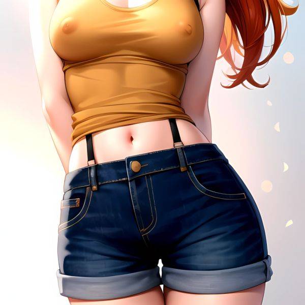 Misty Pokemon 1girl Blue Panties Breasts Denim Denim Shorts Head Tilt Heart Medium Breasts Navel Nipples No Bra Orange Hair, 285257471 - AI Hentai - aihentai.co on pornintellect.com