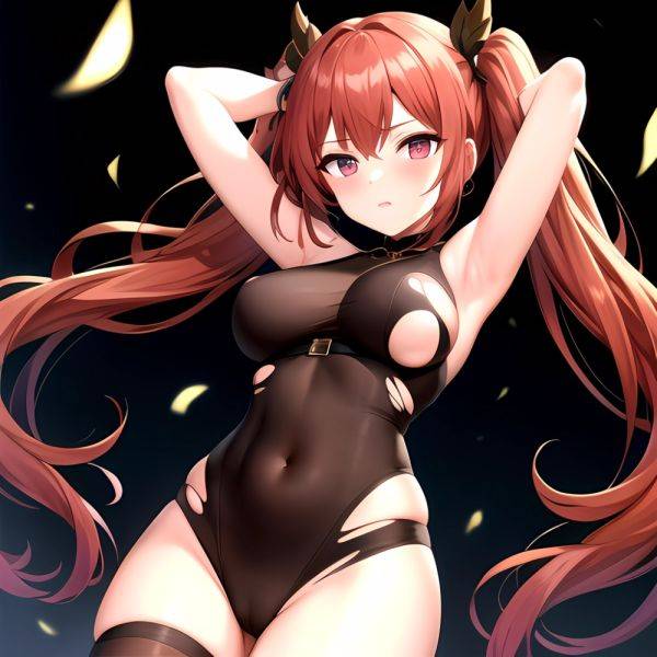Roana Epic Seven 1girl Areola Slip Arm Garter Armpits Arms Behind Head Black Bodysuit Blush Bodysuit Breasts Brown Hair Covered, 1635224083 - AI Hentai - aihentai.co on pornintellect.com