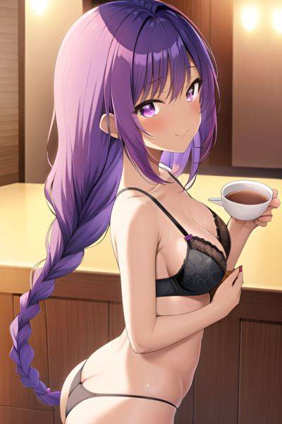 Anime Busty Small Tits 20s Age Happy Face Purple Hair Braided Hair Style Dark Skin Skin Detail (beta) Cafe Side View Bathing Bra - AI Hentai - aihentai.co on pornintellect.com