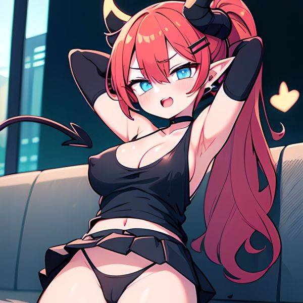 Megu Blue Archive 1girl Areola Slip Armpits Arms Behind Head Bare Shoulders Black Skirt Blue Eyes Blush Breasts Choker Cleavage, 2365047382 - AI Hentai - aihentai.co on pornintellect.com