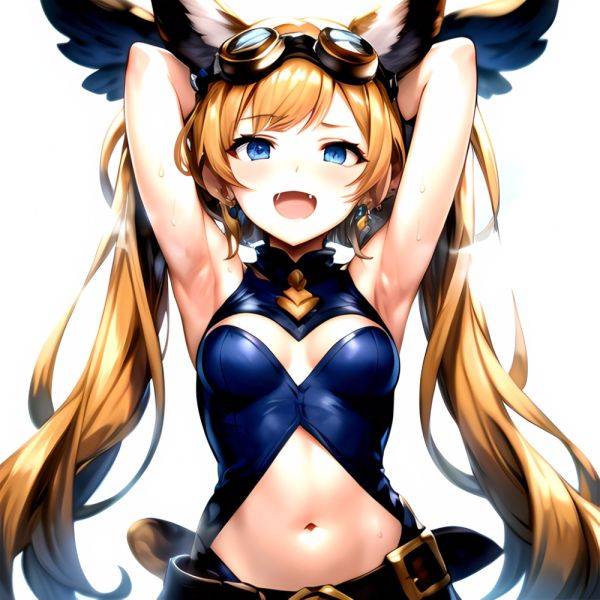 1girl Armpits Arms Behind Head Backlighting Bare Arms Bare Legs Blonde Hair Blue Eyes Blush Breasts Check Commentary Clothing Cu, 2015076064 - AI Hentai - aihentai.co on pornintellect.com