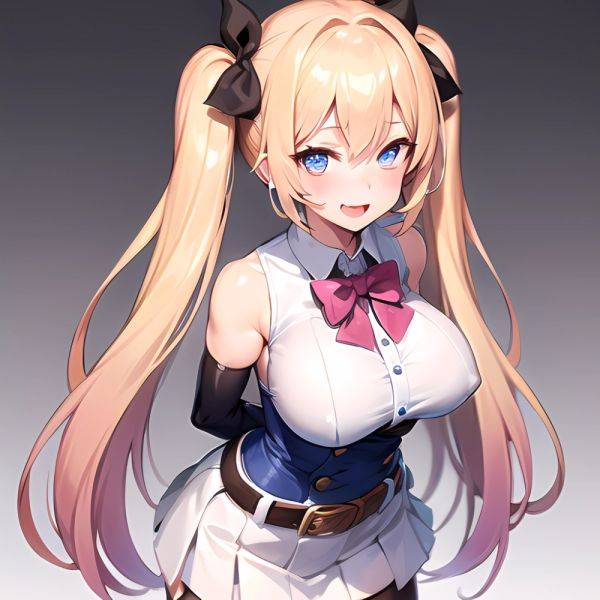 1girl Aymusk Belt White Skirt Blonde Hair Blue Eyes Blush Bow Bowtie Breasts Curvy Elbow Gloves Fang Gloves Gradient Background, 931792799 - AI Hentai - aihentai.co on pornintellect.com