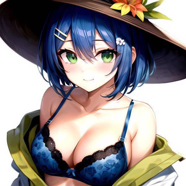 1girl Blush Bob Cut Bra Breasts Cleavage Close Up Closed Mouth Collarbone Commentary Eyelashes Eyes Visible Through Hair Floral, 164981764 - AI Hentai - aihentai.co on pornintellect.com