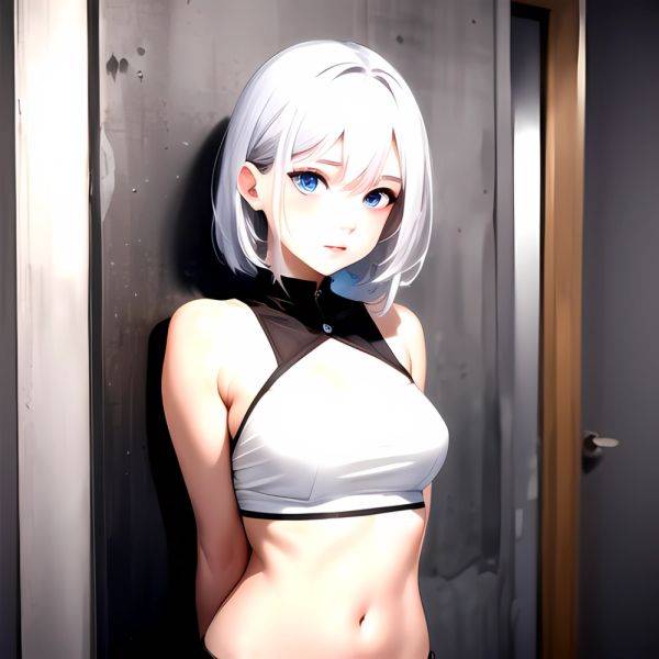 1girl Sexy Blue Eyes Silver Hair Arms Behind Back Facing The Camera Looking At The Camera, 3910030928 - AI Hentai - aihentai.co on pornintellect.com