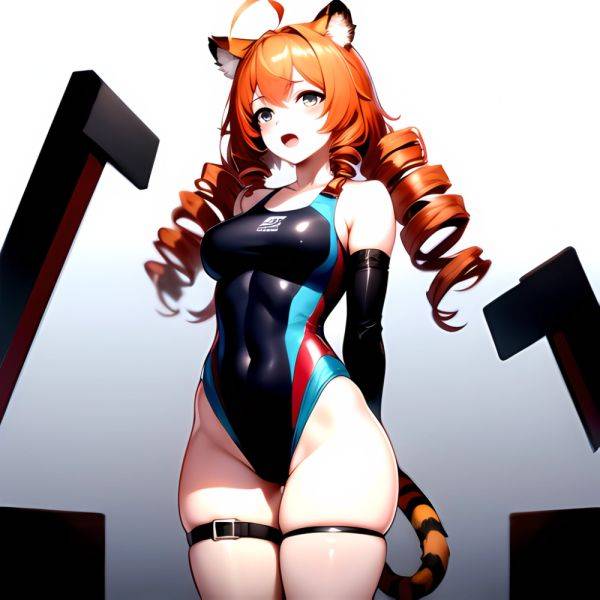 1girl Ahoge Animal Ears Arknights Black One Piece Swimsuit Blush Center Opening Drill Hair Drill Sidelocks Groin Highres Invisib, 3734395999 - AI Hentai - aihentai.co on pornintellect.com