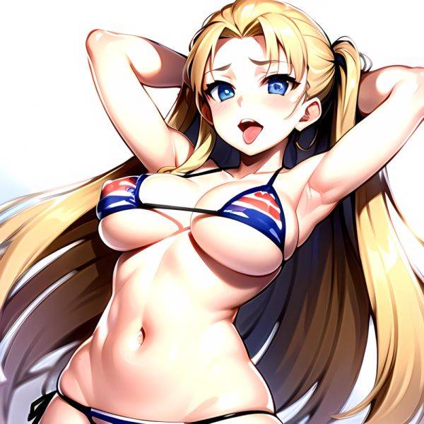 1girl American Flag Bikini Armpits Arms Behind Head Bikini Blonde Hair Blue Eyes Blush Breasts Covered Erect Nipples Flag Print, 2322489482 - AI Hentai - aihentai.co - Usa on pornintellect.com