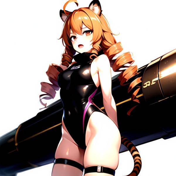 1girl Ahoge Animal Ears Arknights Black One Piece Swimsuit Blush Center Opening Drill Hair Drill Sidelocks Groin Highres Invisib, 830723498 - AI Hentai - aihentai.co on pornintellect.com