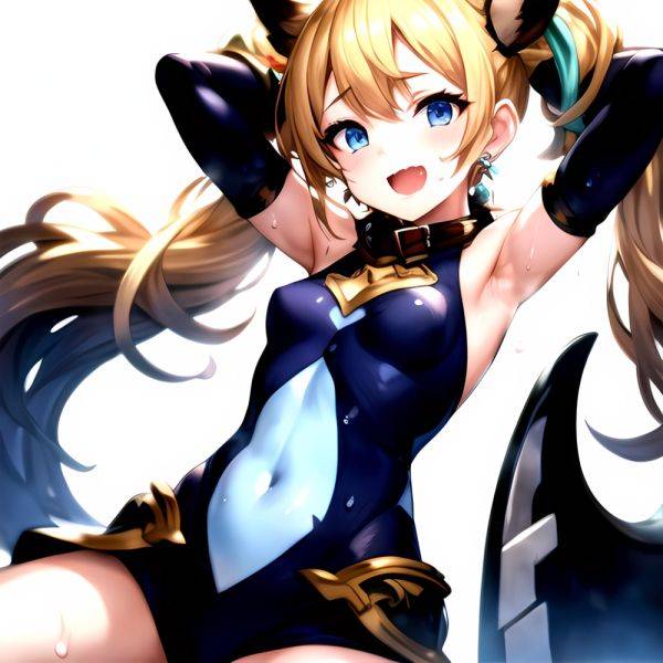 1girl Armpits Arms Behind Head Backlighting Bare Arms Bare Legs Blonde Hair Blue Eyes Blush Breasts Check Commentary Clothing Cu, 1325854837 - AI Hentai - aihentai.co on pornintellect.com