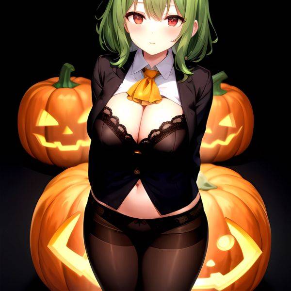 Pumpkins Halloween Kazami Yuuka 1girl Arms Behind Back Ascot Black Background Black Bra Black Panties Black Pantyhose Bra Breast, 924870772 - AI Hentai - aihentai.co on pornintellect.com