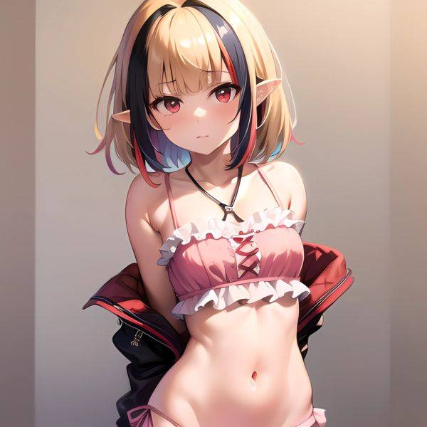 1girl Blonde Hair Frilled Panties Frills Highres Hip Bones Looking At Viewer Makaino Ririmu Multicolored Hair Navel Nijisanji No, 2560879548 - AI Hentai - aihentai.co on pornintellect.com