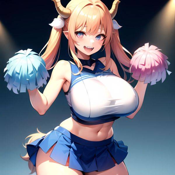 1girl Absurdres Blue Skirt Bluefrok Breasts Cheerleader Dragon Girl Dragon Horns Highres Holding Holding Pom Poms Horns Huge Bre, 2152999858 - AI Hentai - aihentai.co on pornintellect.com