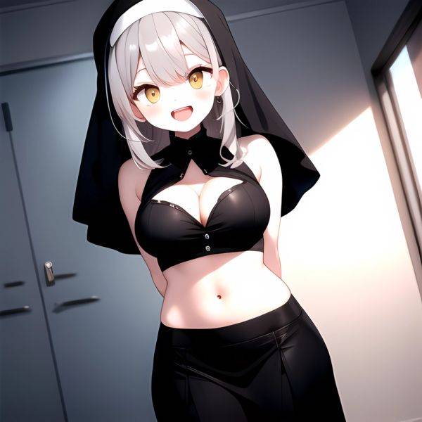 1girl D Black Headwear Black Nails Blonde Hair Blush Breasts Cleavage Grey Hair Large Breasts Long Hair Multicolored Hair Nail, 1042997371 - AI Hentai - aihentai.co on pornintellect.com