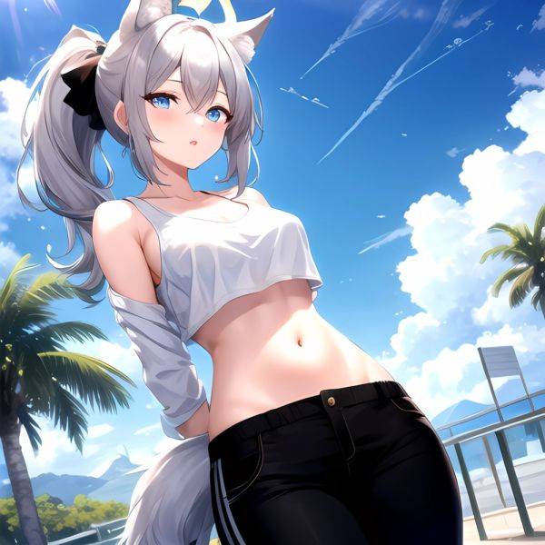 Shiroko Blue Archive 1girl Alternate Costume Animal Ear Fluff Animal Ears Arms Behind Back Black Pants Blue Eyes Blue Sky, 239807686 - AI Hentai - aihentai.co on pornintellect.com