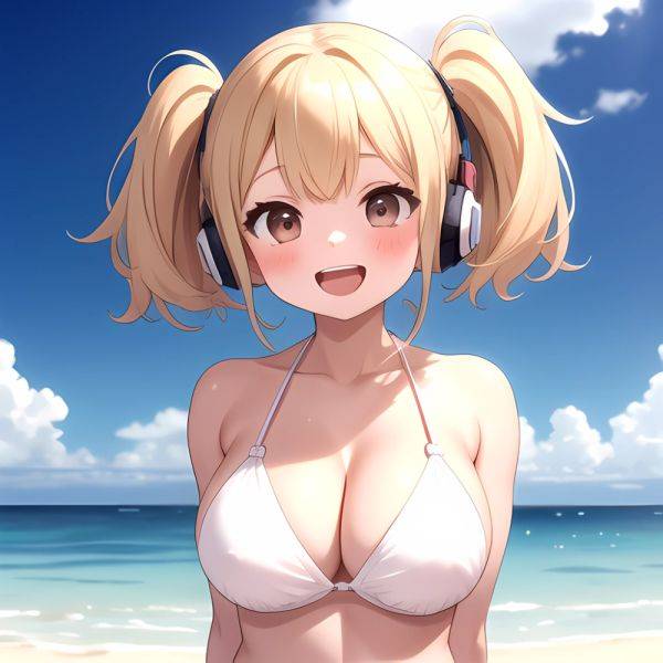 Super Pochaco 1girl Arms Behind Back Bare Shoulders Bikini Blonde Hair Blush Breasts Brown Eyes Cleavage Cowboy Shot Dark Skinne, 94257790 - AI Hentai - aihentai.co on pornintellect.com