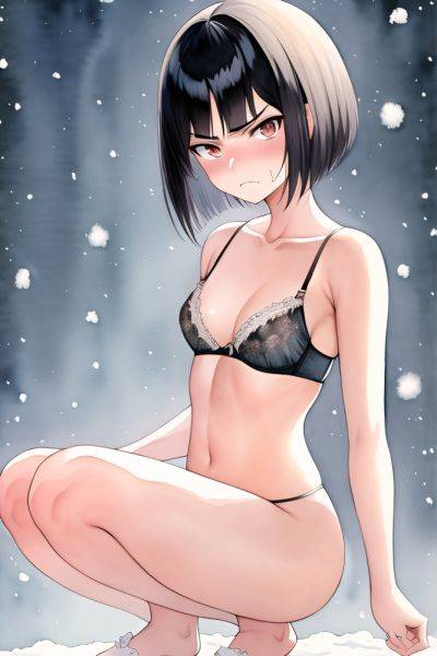 Anime Skinny Small Tits 30s Age Angry Face Black Hair Bobcut Hair Style Light Skin Watercolor Snow Front View Squatting Bra 3663225283243244838 - AI Hentai - aihentai.co on pornintellect.com