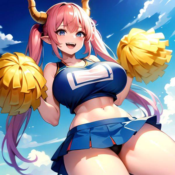 1girl Absurdres Blue Skirt Bluefrok Breasts Cheerleader Dragon Girl Dragon Horns Highres Holding Holding Pom Poms Horns Huge Bre, 4242584865 - AI Hentai - aihentai.co on pornintellect.com