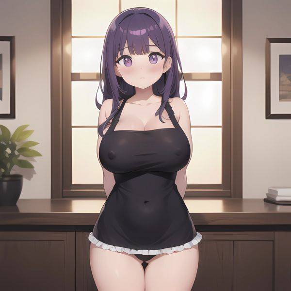 Fern Sousou No Frieren 1girl Apron Black Apron Black Panties Blunt Bangs Breasts Cleavage Collarbone Covered Navel Covered Nippl, 1026769210 - AI Hentai - aihentai.co on pornintellect.com