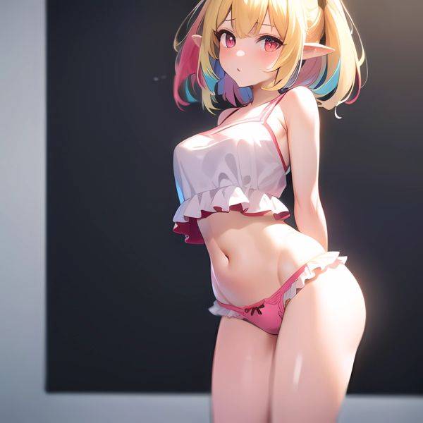 1girl Blonde Hair Frilled Panties Frills Highres Hip Bones Looking At Viewer Makaino Ririmu Multicolored Hair Navel Nijisanji No, 3263481275 - AI Hentai - aihentai.co on pornintellect.com