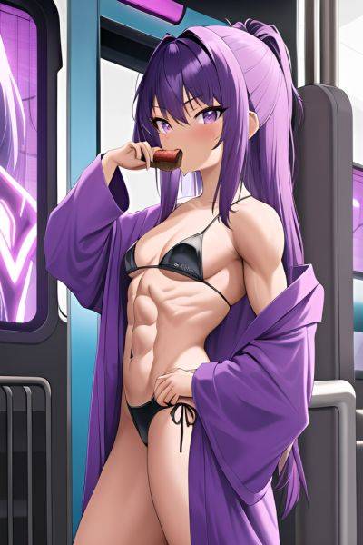 Anime Muscular Small Tits 20s Age Shocked Face Purple Hair Bangs Hair Style Dark Skin Cyberpunk Train Back View Eating Bathrobe 3663445613318615273 - AI Hentai - aihentai.co on pornintellect.com