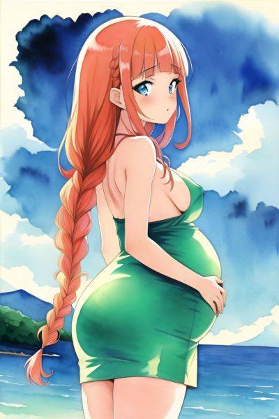 Anime Pregnant Small Tits 70s Age Seductive Face Ginger Braided Hair Style Light Skin Watercolor Onsen Back View Bending Over Latex 3663449478438105340 - AI Hentai - aihentai.co on pornintellect.com