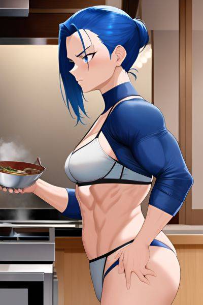 Anime Muscular Small Tits 50s Age Serious Face Blue Hair Slicked Hair Style Dark Skin Crisp Anime Restaurant Side View Cooking Bra 3663712334150862377 - AI Hentai - aihentai.co on pornintellect.com