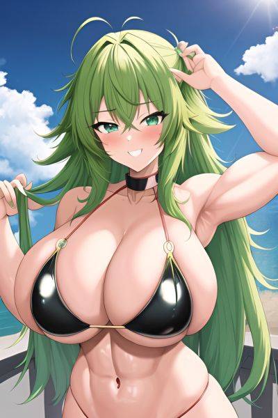 Anime Muscular Huge Boobs 20s Age Happy Face Green Hair Messy Hair Style Light Skin Soft Anime Train Back View On Back Latex 3663758717674411291 - AI Hentai - aihentai.co on pornintellect.com