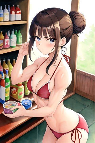 Anime Muscular Small Tits 60s Age Serious Face Brunette Hair Bun Hair Style Light Skin Watercolor Grocery Front View Yoga Bikini 3663770314086251429 - AI Hentai - aihentai.co on pornintellect.com