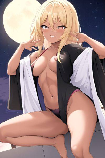 Anime Muscular Small Tits 80s Age Happy Face Blonde Bangs Hair Style Dark Skin Black And White Moon Front View Yoga Bathrobe 3663940395861694383 - AI Hentai - aihentai.co on pornintellect.com