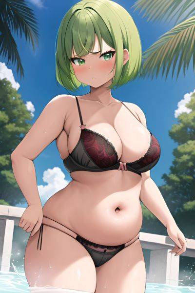 Anime Chubby Small Tits 20s Age Serious Face Green Hair Bobcut Hair Style Dark Skin Skin Detail (beta) Club Front View Bathing Bra 3664052493429263604 - AI Hentai - aihentai.co on pornintellect.com