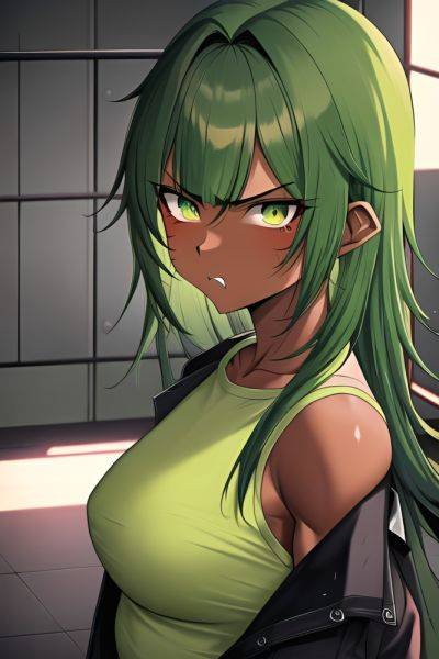 Anime Muscular Small Tits 80s Age Angry Face Green Hair Slicked Hair Style Dark Skin Cyberpunk Prison Close Up View Gaming Nurse 3664210979345617972 - AI Hentai - aihentai.co on pornintellect.com