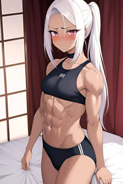 Anime Muscular Small Tits 18 Age Sad Face White Hair Slicked Hair Style Dark Skin Crisp Anime Bedroom Front View Working Out Goth 3664296017906866737 - AI Hentai - aihentai.co on pornintellect.com