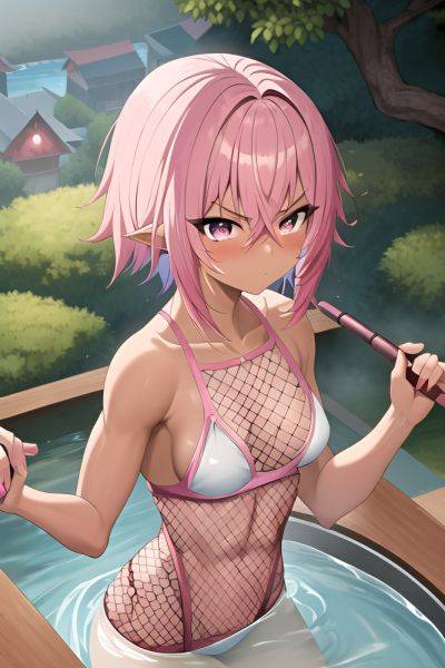 Anime Muscular Small Tits 30s Age Serious Face Pink Hair Pixie Hair Style Dark Skin Painting Train Close Up View Bathing Fishnet 3664647775904891985 - AI Hentai - aihentai.co on pornintellect.com