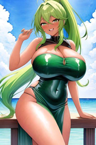 Anime Busty Huge Boobs 30s Age Laughing Face Green Hair Ponytail Hair Style Dark Skin Watercolor Yacht Front View Cumshot Latex 3664794663788500769 - AI Hentai - aihentai.co on pornintellect.com