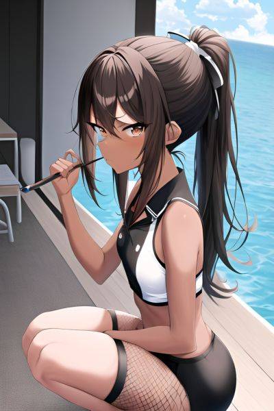 Anime Skinny Small Tits 80s Age Serious Face Brunette Ponytail Hair Style Dark Skin Black And White Yacht Side View Squatting Fishnet 3665030457479881761 - AI Hentai - aihentai.co on pornintellect.com