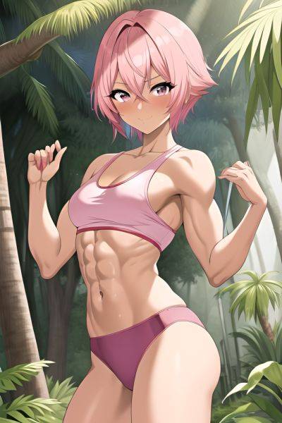 Anime Muscular Small Tits 30s Age Seductive Face Pink Hair Pixie Hair Style Dark Skin Illustration Jungle Front View Working Out Teacher 3665072975913052589 - AI Hentai - aihentai.co on pornintellect.com