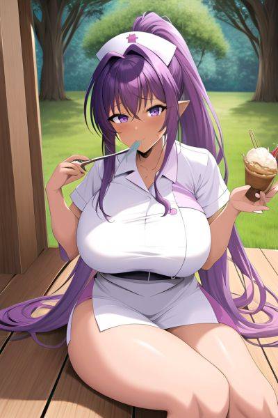 Anime Busty Huge Boobs 80s Age Seductive Face Purple Hair Ponytail Hair Style Dark Skin Film Photo Meadow Front View Eating Nurse 3665088439571497343 - AI Hentai - aihentai.co on pornintellect.com