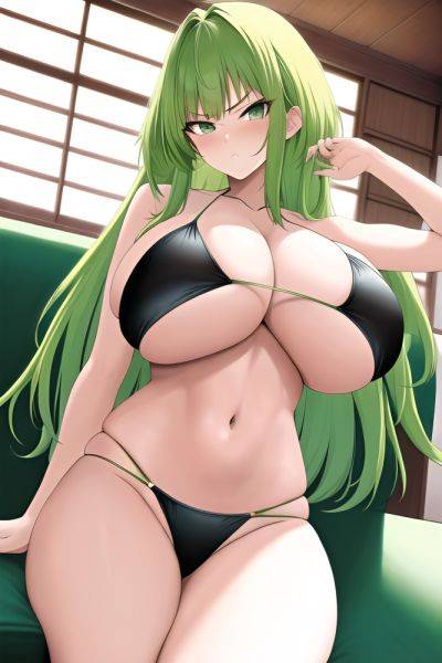 Anime Skinny Huge Boobs 70s Age Serious Face Green Hair Bangs Hair Style Light Skin Film Photo Couch Front View Jumping Bikini 3665084576248369148 - AI Hentai - aihentai.co on pornintellect.com