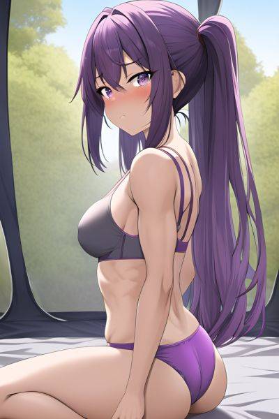 Anime Muscular Small Tits 40s Age Sad Face Purple Hair Bangs Hair Style Dark Skin Crisp Anime Tent Back View Working Out Bra 3665177345395871197 - AI Hentai - aihentai.co on pornintellect.com