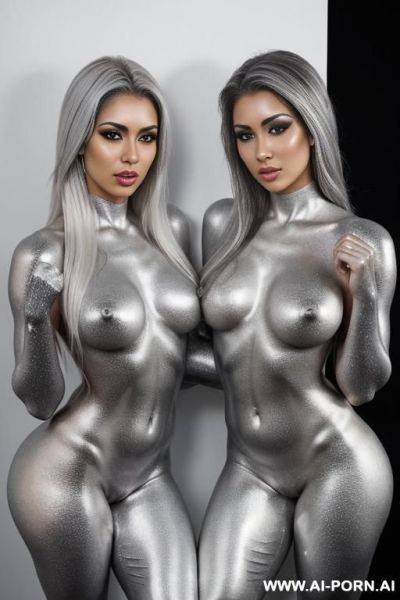 Photo of multiple gorgeous brazilian bimbos completely covered in silver bodypaint - ai-porn.ai - Brazil on pornintellect.com